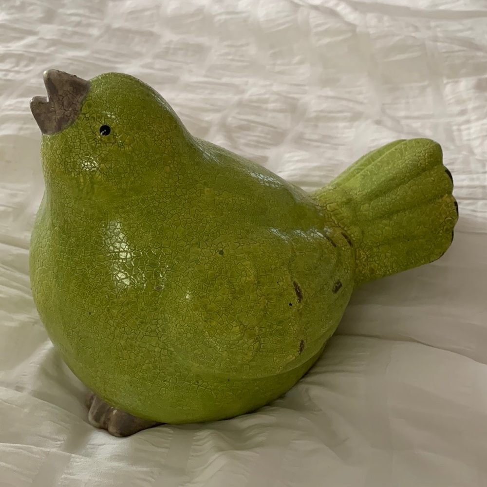 Green ceramic crackled garden bird